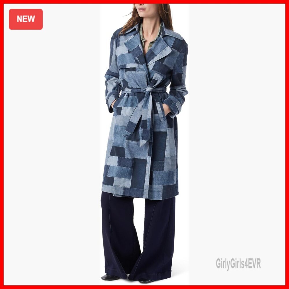 Cotton Trench Coat With Belted Tie Front, Notch Collar, Knee Length